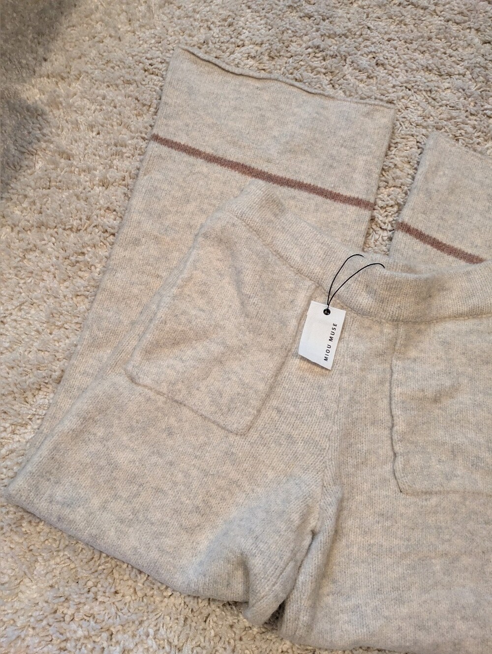 NWT Miou Muse - Color Contrast Detail Knitted Pants Wide Leg Large